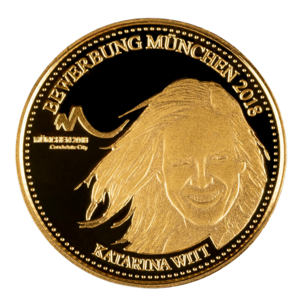 Goldmünze mit der Eiskunstläuferin Katarina Witt