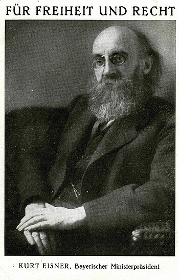 Bildnis von Kurt Eisner als Bayerischer Ministerpräsident (1867-1919), Postkarte / Autotypie, Germaine Krull, 1918/1919