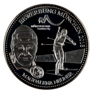 Münze mit der Biathletin Magdalena Neuner