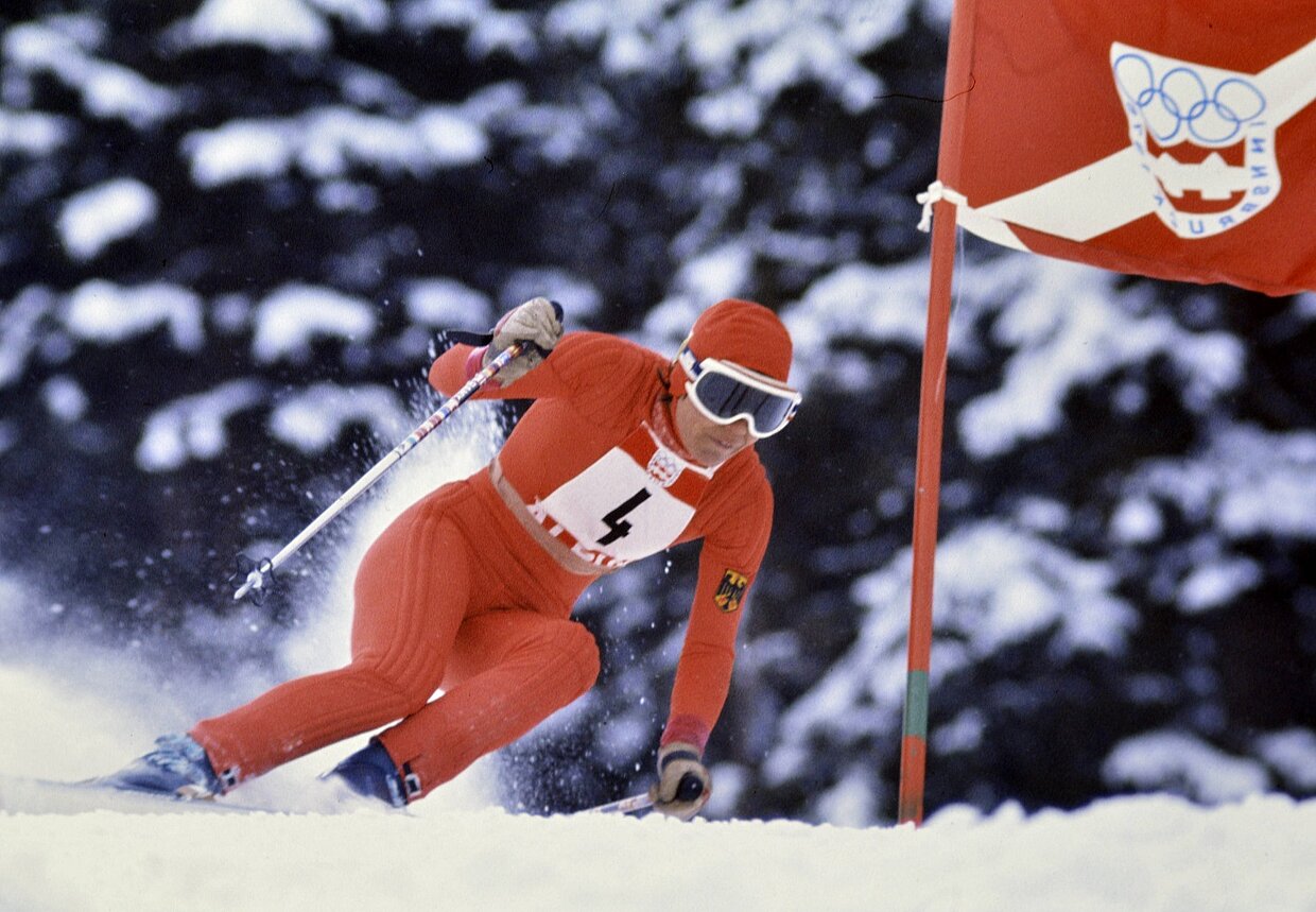 Rosi Mittermaier beim Riesenslalom-Wettbewerb der XII. Olympischen Winterspiele am 13.02.1976 in Innsbruck