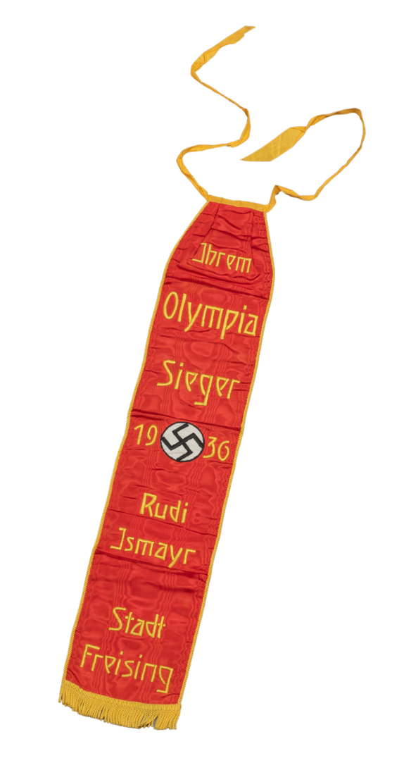 Ehrenwimpel der Stadt Freising für den Olympiasieger Rudolf Ismayr, Bayern, 1936 | Stadtarchiv Freising
