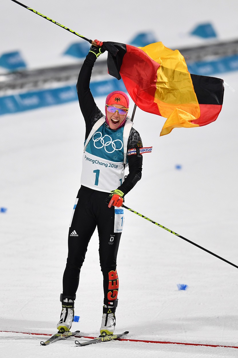Biathletin Laura Dahlmeier triumphiert im 10-Kilometer-Verfolgungsrennen bei den XXIII. Olympischen Winterspielen 2018 in Pyeongchang, 2018